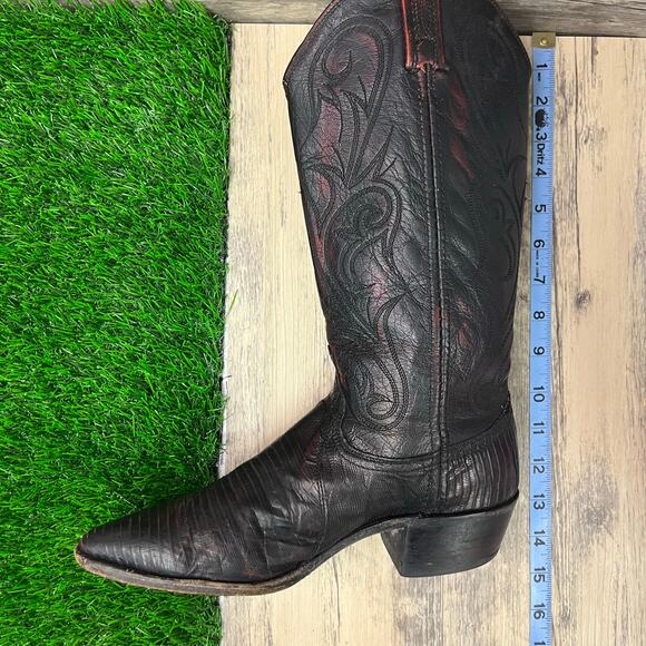 Dan Post Women - Size 8M - Vintage Black Cherry Lizard Cowboy Boots 14045 - Picture 10 of 12